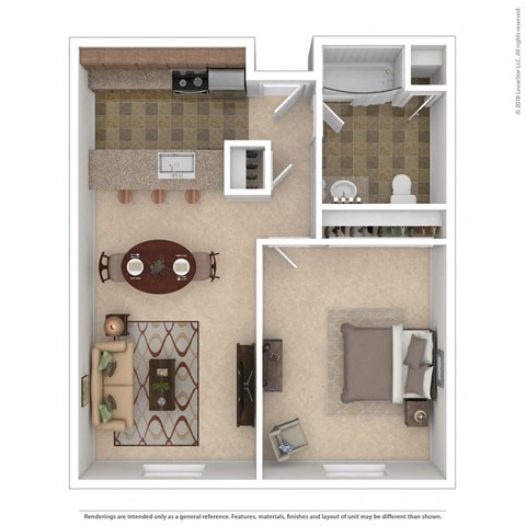 Floor plan for 1 bed, 1 bath, 756 sqft